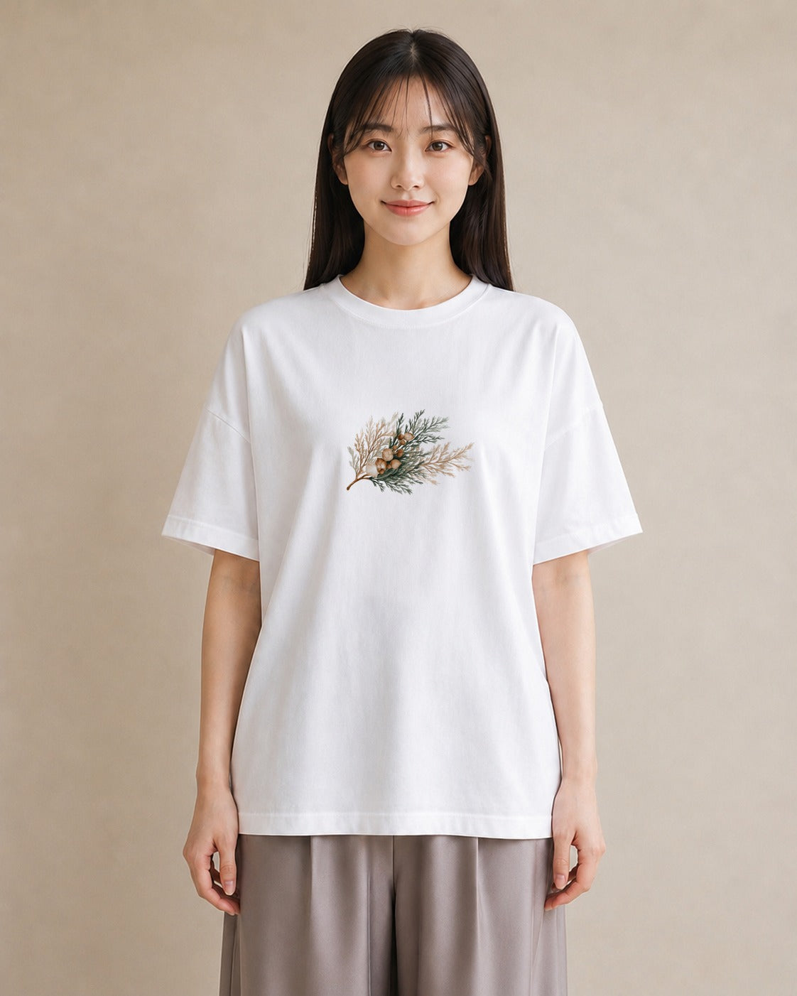 半袖Tシャツ レディース 松ぼっくり 植物 ボタニカル イラスト 春服 ミセス 白T YMAZO