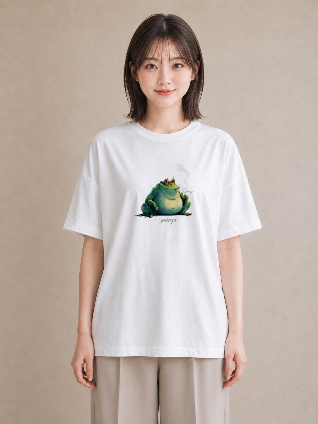 デザインTシャツ レディース カエル ペット 動物 イラスト 普段使い カフェ巡り 女子会 白T YMAZO