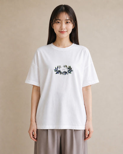 半袖Tシャツ レディース ブルーベリー 食べ物 フード イラスト 休日コーデ 普段着 週末コーデ 白T YMAZO