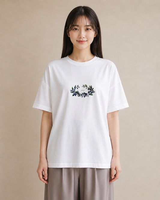 半袖Tシャツ レディース ブルーベリー 食べ物 フード イラスト 休日コーデ 普段着 週末コーデ 白T YMAZO