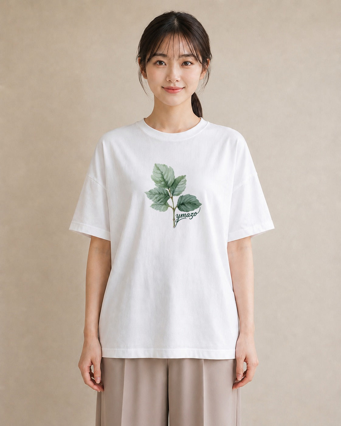 デザインTシャツ レディース 新緑 植物 ボタニカル イラスト ポップ 母娘コーデ 自分用 白T YMAZO