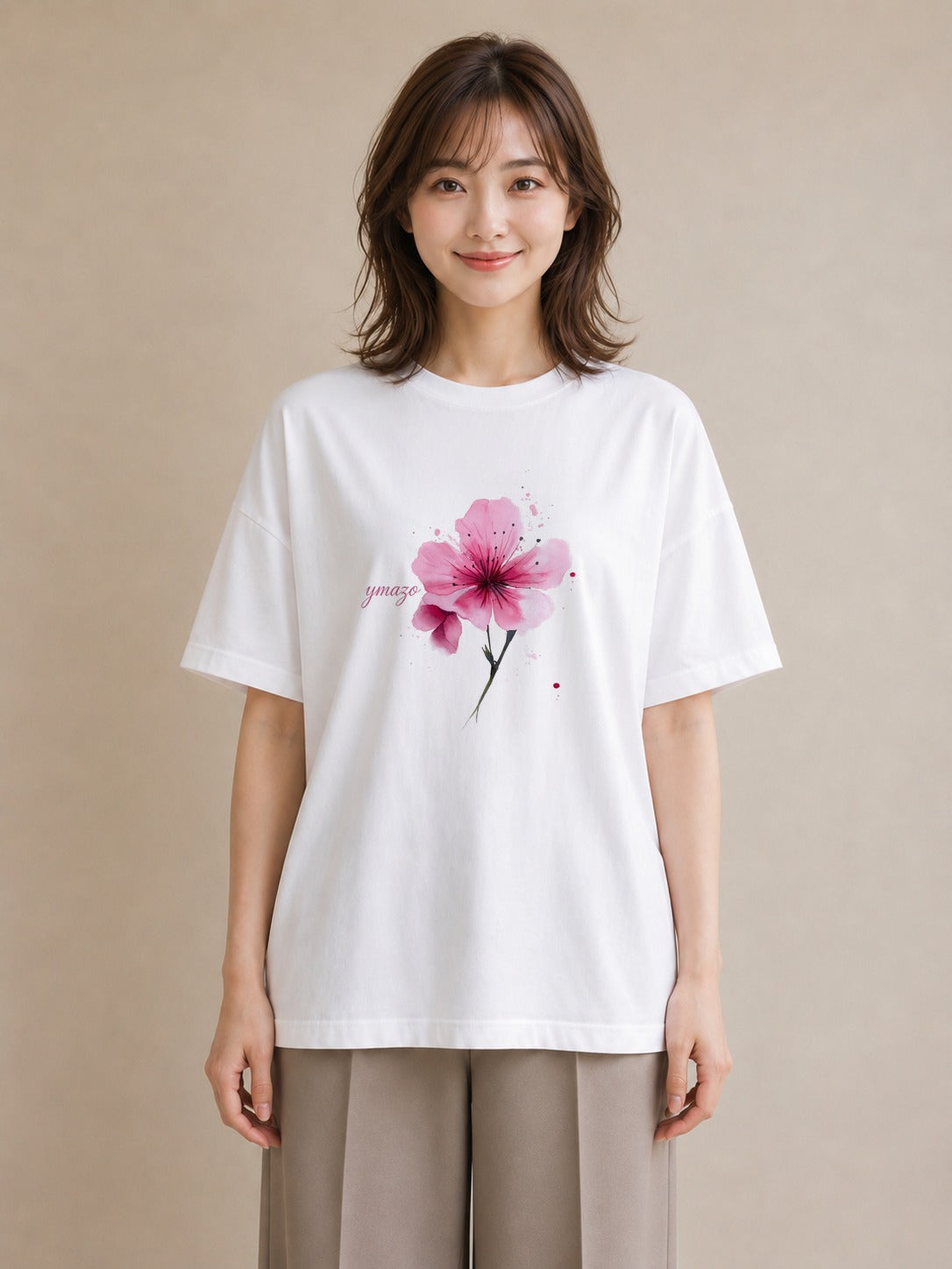グラフィックTシャツ レディース 梅 花 花柄 イラスト 旅行コーデ 旅行用 海 白T YMAZO