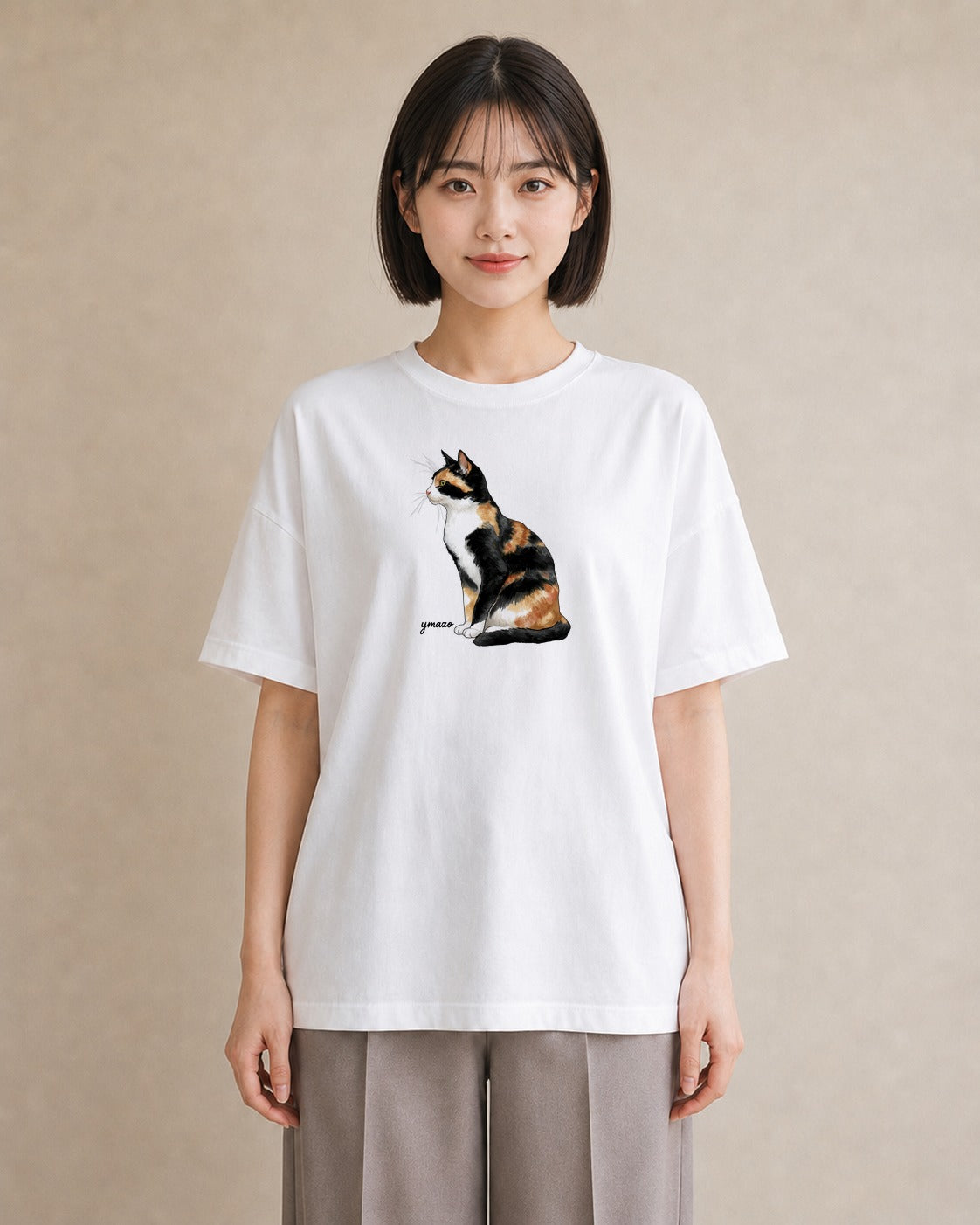 デザインTシャツ レディース メインクーン 猫 ねこ イラスト お洒落 帰省 ラフ 白T YMAZO