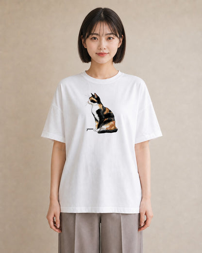 デザインTシャツ レディース メインクーン 猫 ねこ イラスト お洒落 帰省 ラフ 白T YMAZO