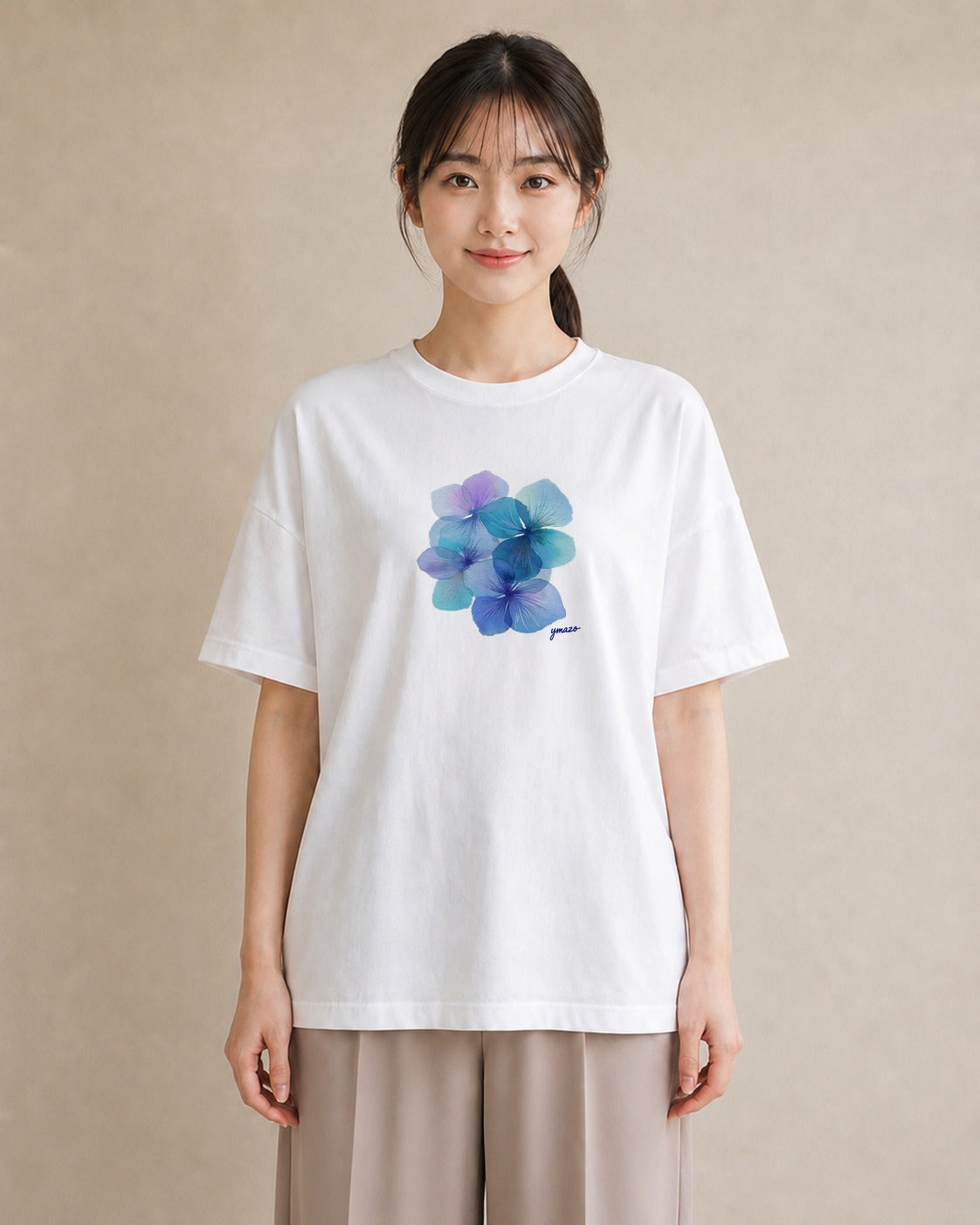 デザインTシャツ レディース あさがお 朝顔 花 花柄 イラスト 北欧風 女性向けギフト 散歩 白T YMAZO