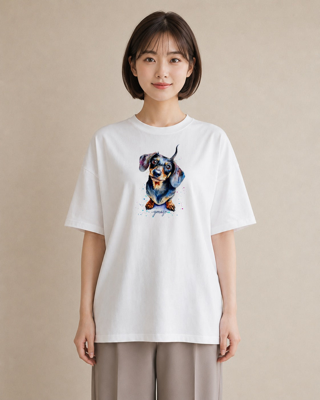 デザインTシャツ レディース いぬ 犬 ワンコ イラスト ニュアンス デート 帰省 白T YMAZO