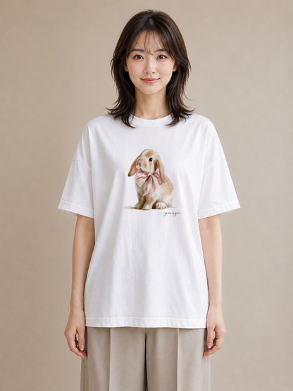 Tシャツ レディース ミニうさぎ ペット 動物 イラスト 普段使い 敬老の日 ホワイトデー 白T YMAZO