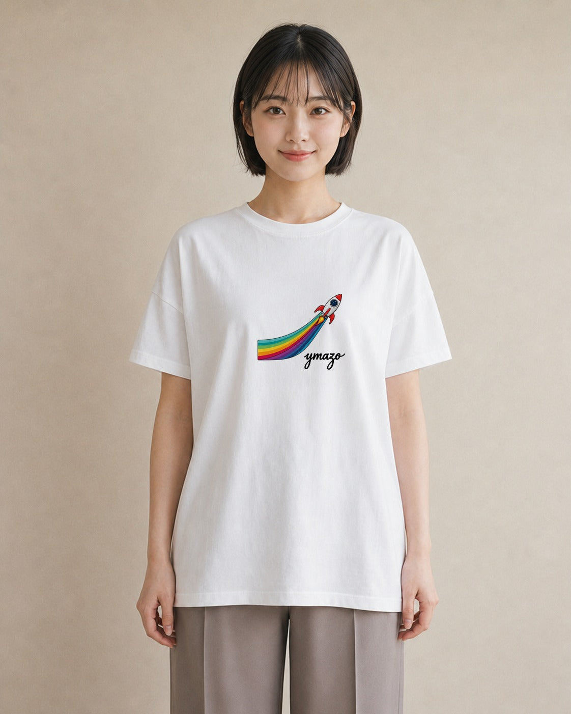 グラフィックTシャツ レディース ロケット 星空 宇宙 イラスト レトロ デート 帰省 白T YMAZO