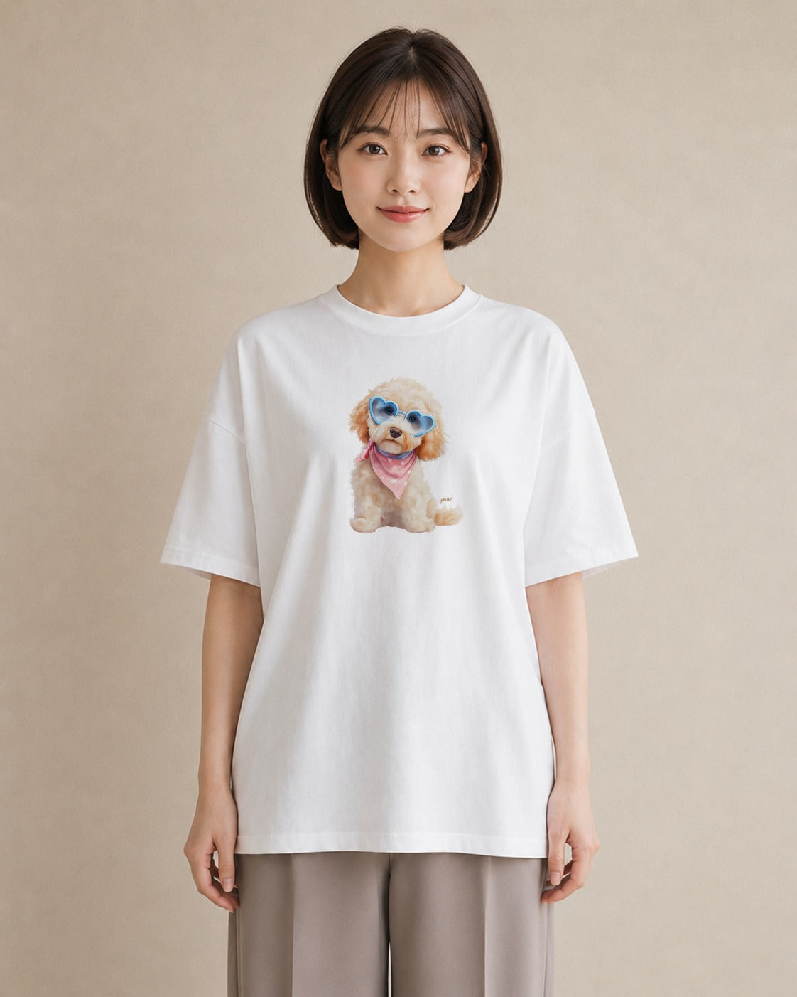 Tシャツ レディース トイプードル プードル 犬 いぬ イラスト 普段使い 休日 ペアコーデ 白T YMAZO