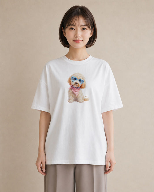 Tシャツ レディース トイプードル プードル 犬 いぬ イラスト 普段使い 休日 ペアコーデ 白T YMAZO