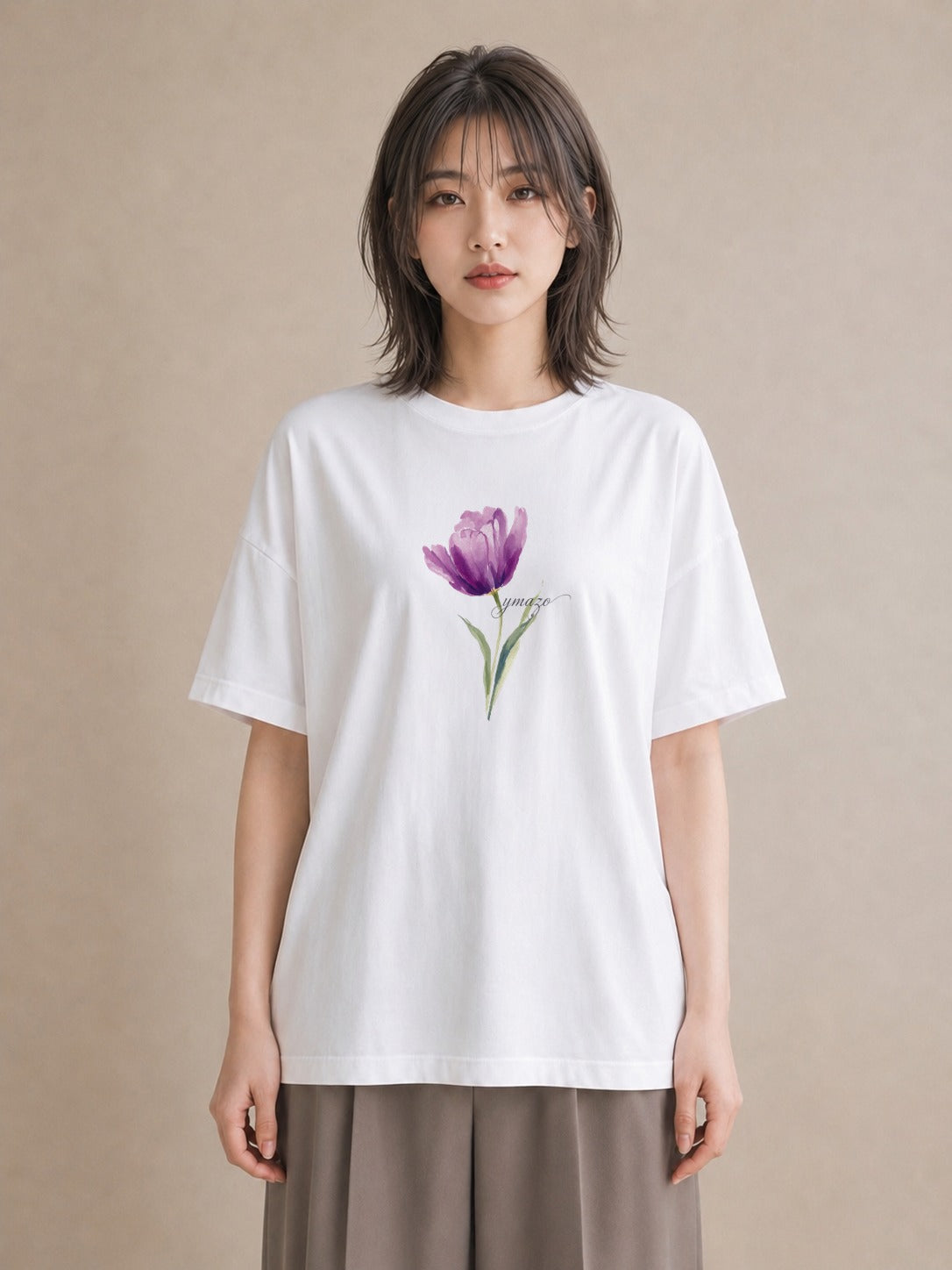 Tシャツ レディース スミレ 花 花柄 イラスト 線画 旅行用 海 白T