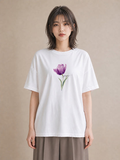 Tシャツ レディース スミレ 花 花柄 イラスト 線画 旅行用 海 白T