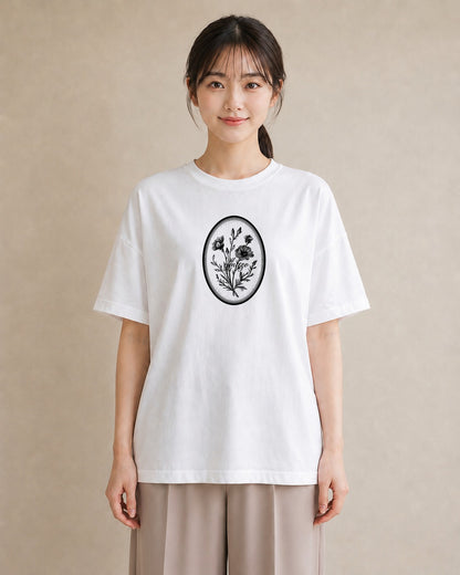 グラフィックTシャツ レディース 小花 花 フラワー イラスト 線画 姉妹 送別ギフト 白T YMAZO