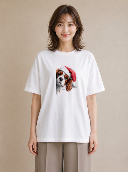 半袖Tシャツ レディース キャバリア 犬 いぬ イラスト 上品 ママ カフェ服 白T YMAZO