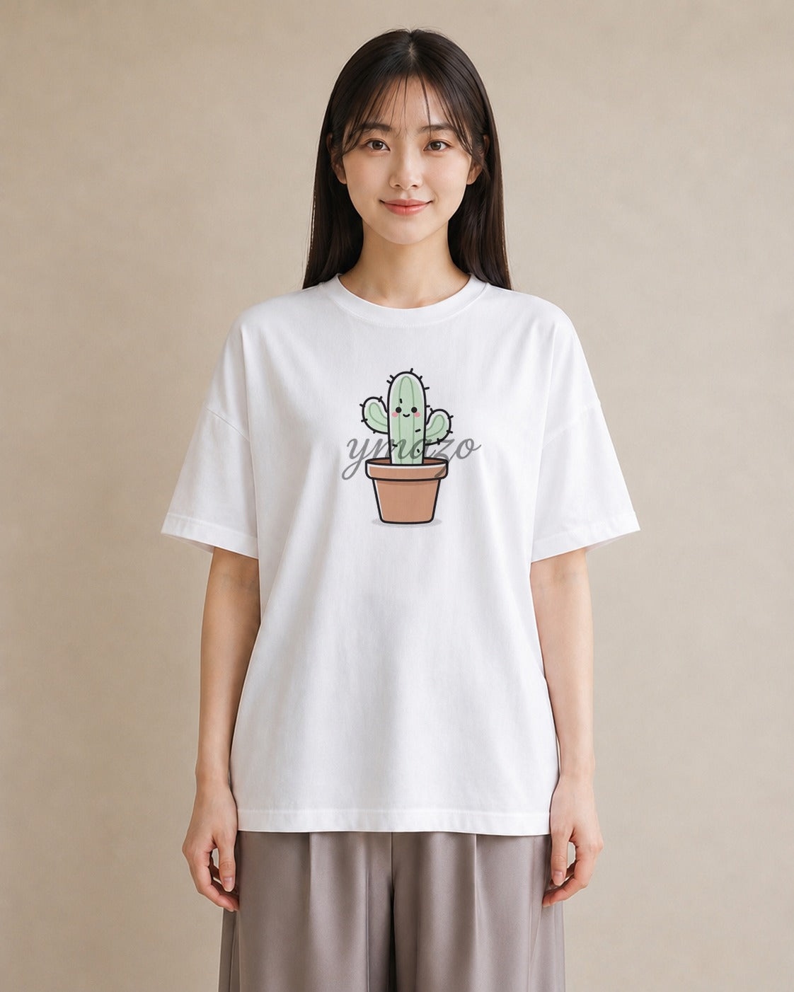 デザインTシャツ レディース サボテン 植物 ボタニカル イラスト 普段使い 休日 ペアコーデ 白T YMAZO