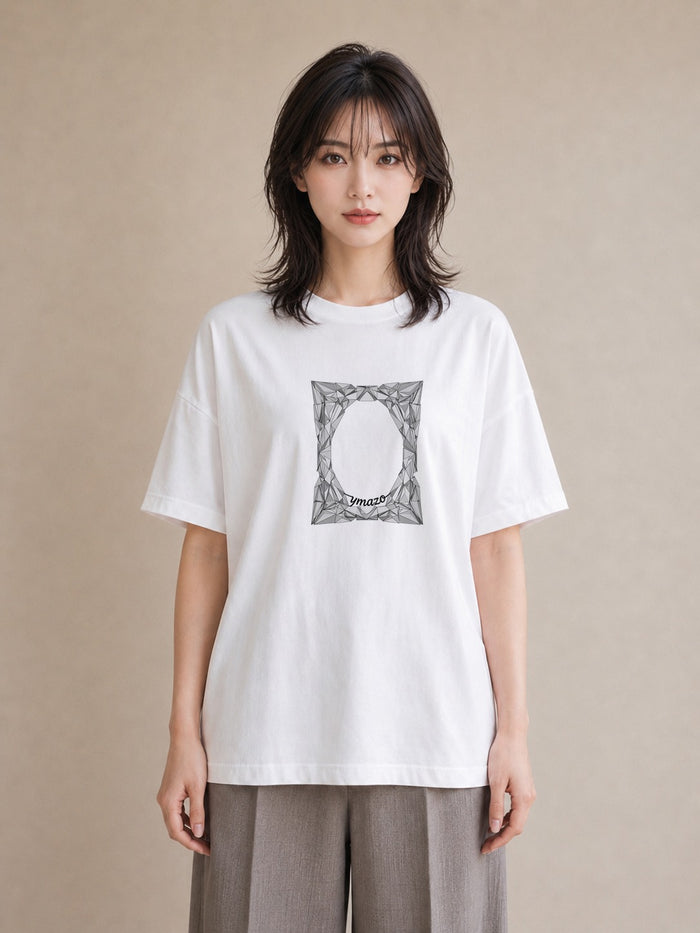 デザインTシャツ レディース 幾何学 ミニマル ジオメトリック イラスト シック 通学 誕生日プレゼント 白T YMAZO