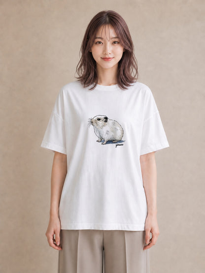 半袖Tシャツ レディース フェレット ペット 動物 イラスト 北欧風 デイリーウェア 休日 白T YMAZO