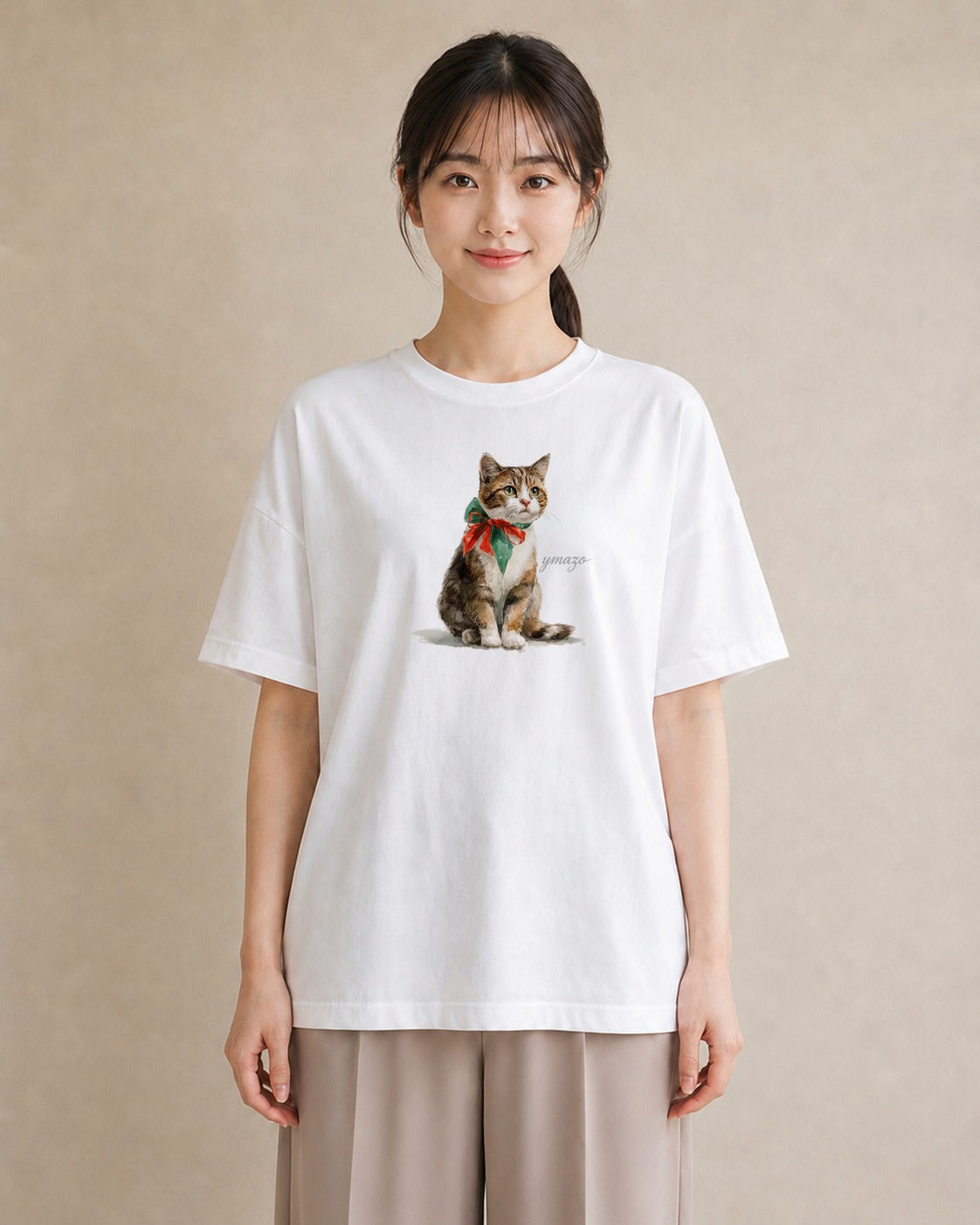 デザインTシャツ レディース 猫 ねこ イラスト ゆるコーデ 帰省 ラフ 白T YMAZO