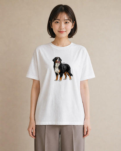 グラフィックTシャツ レディース バーニーズマウンテンドッグ 犬 いぬ イラスト ペアコーデ 秋コーデ 白T YMAZO