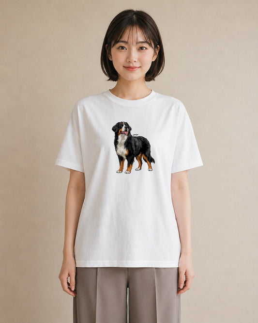 グラフィックTシャツ レディース バーニーズマウンテンドッグ 犬 いぬ イラスト ペアコーデ 秋コーデ 白T YMAZO