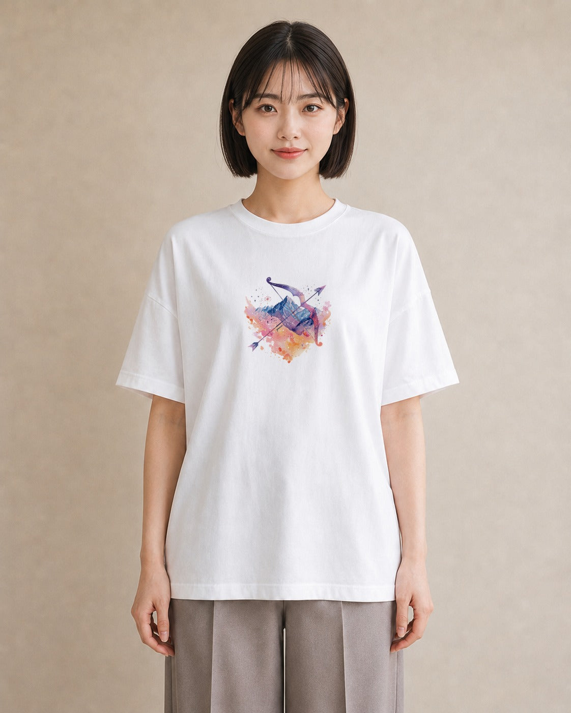 グラフィックTシャツ レディース 山羊座 星空 宇宙 イラスト ポップ お揃い 親子 白T YMAZO