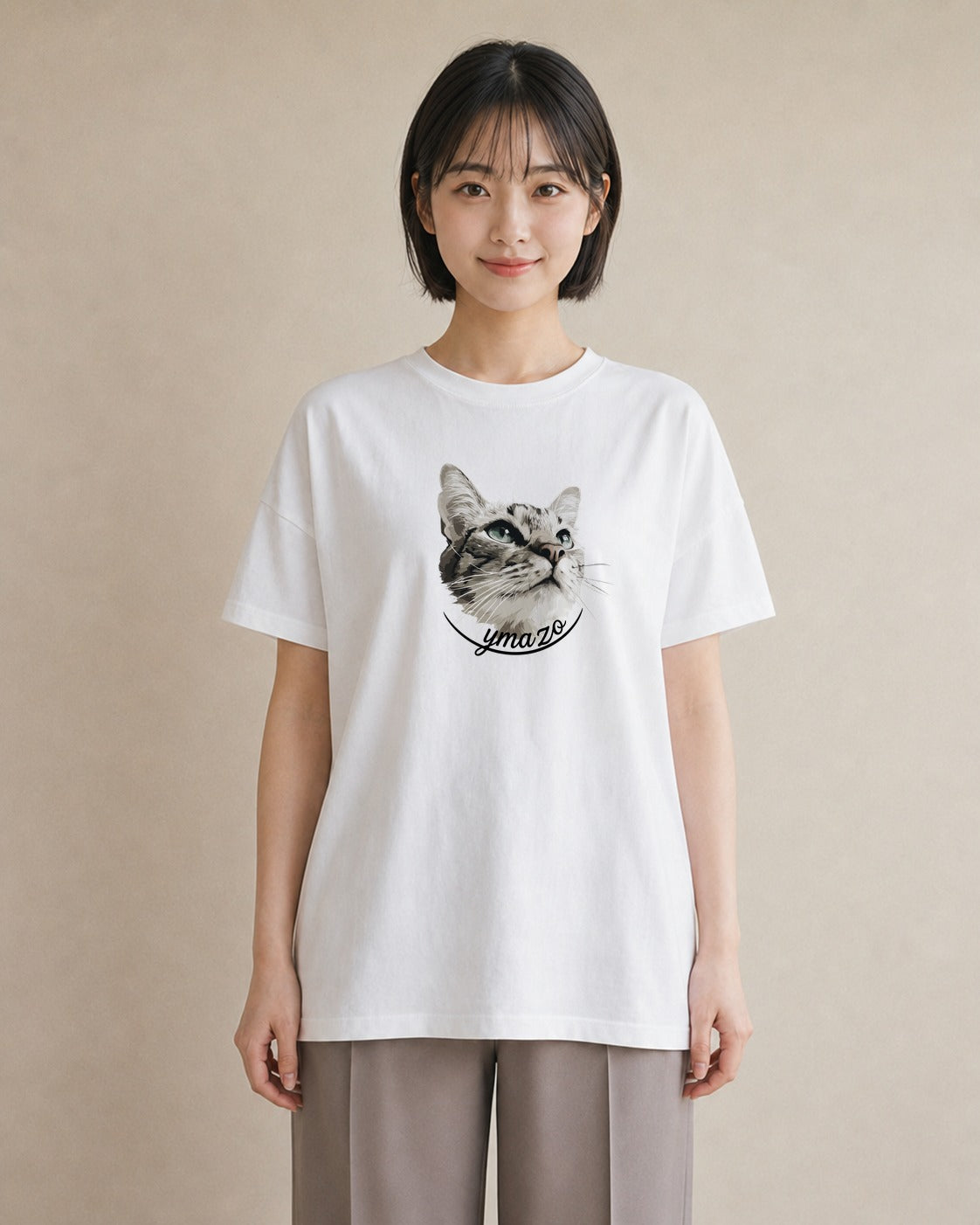 Tシャツ レディース キジトラ 猫 ねこ イラスト 普段使い お出かけ 普段着 白T YMAZO