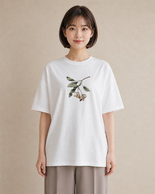 半袖Tシャツ レディース 金木犀 花 花柄 イラスト こなれ感 通勤 在宅 白T YMAZO