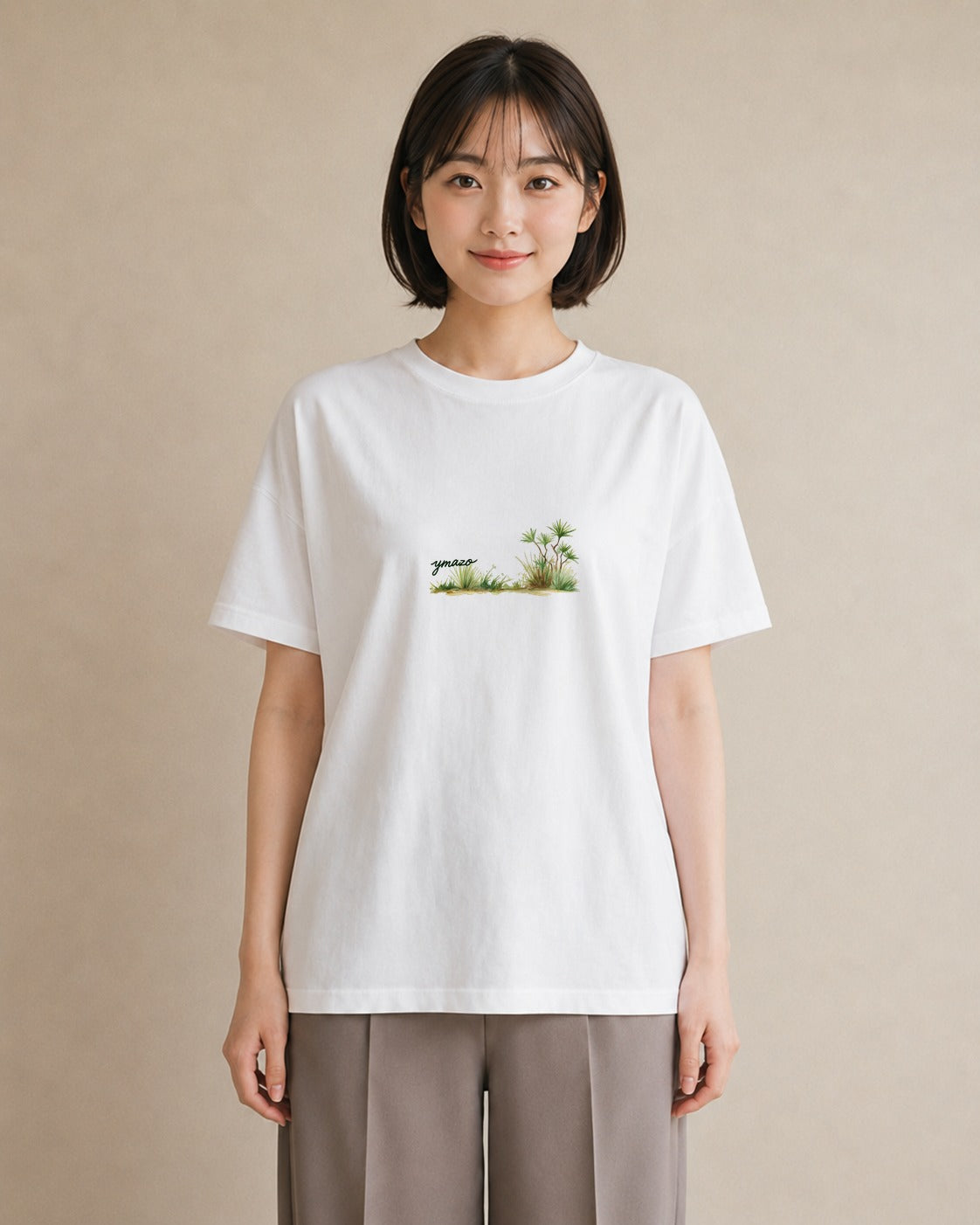 半袖Tシャツ レディース サボテン 植物 ボタニカル イラスト 旅行コーデ 通勤 在宅 白T YMAZO