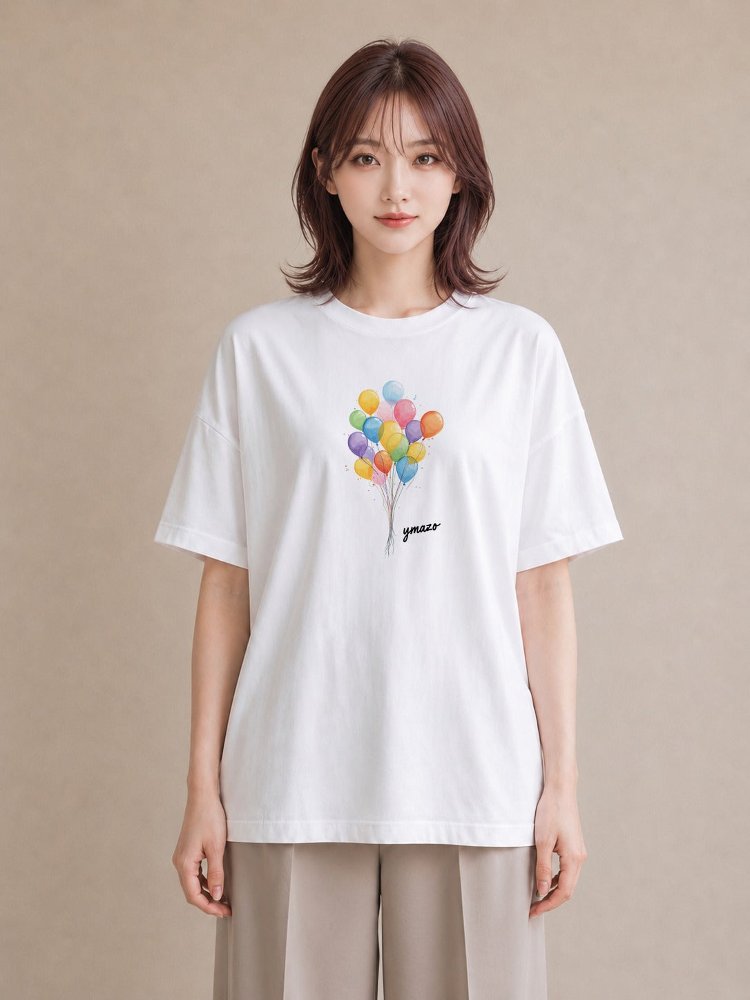 グラフィックTシャツ レディース 紙風船 和紙 ナチュラル アンティーク イラスト ユニーク 敬老の日 ホワイトデー 白T YMAZO