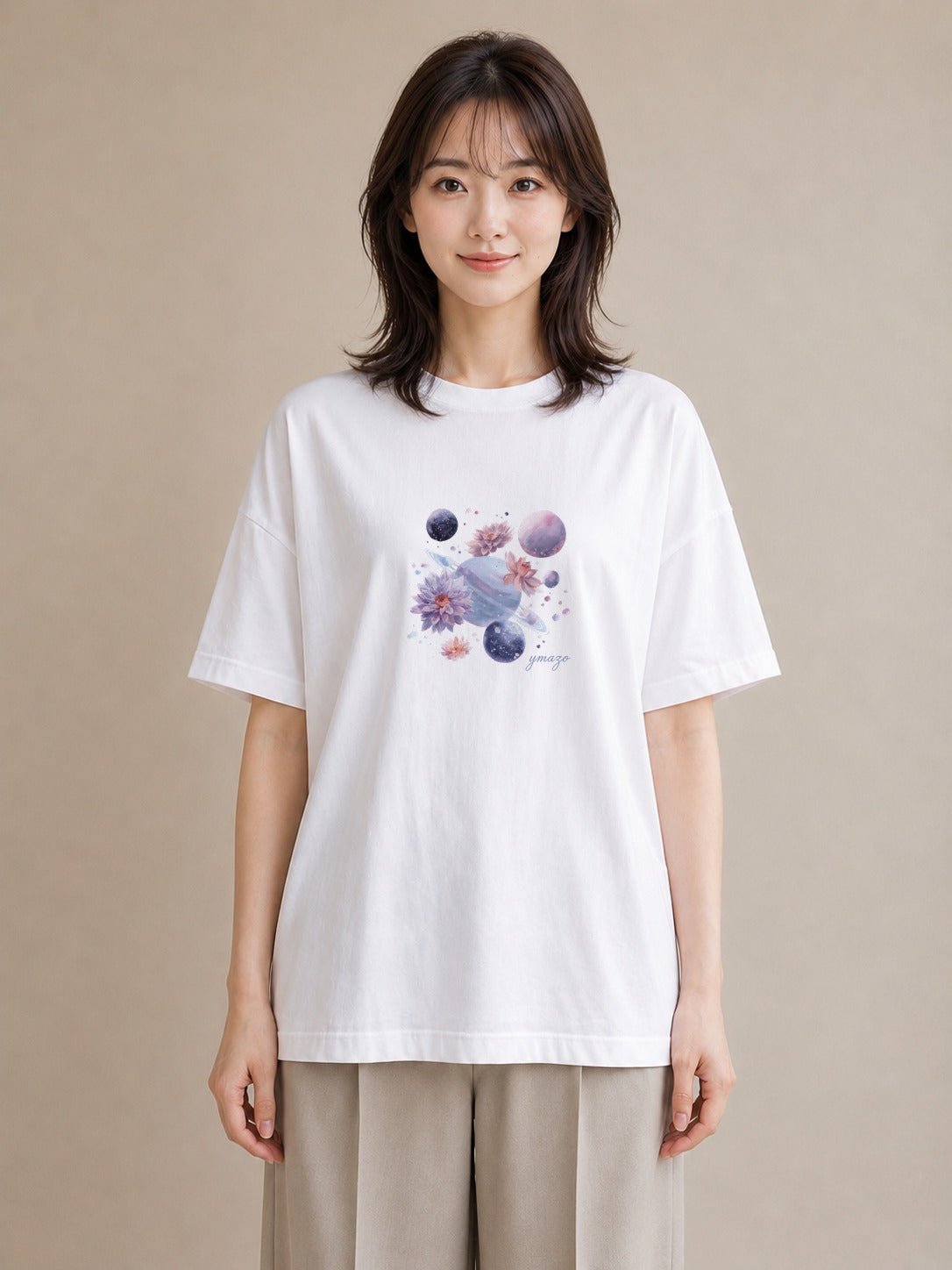 グラフィックTシャツ レディース 魚座 星空 宇宙 イラスト ラフカジュアル 通勤 在宅 白T YMAZO