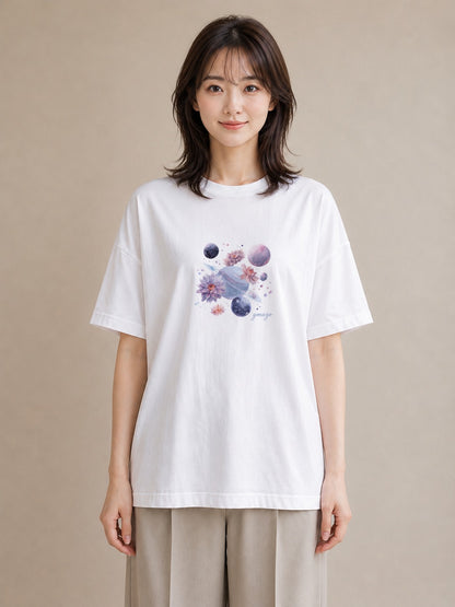 グラフィックTシャツ レディース 魚座 星空 宇宙 イラスト ラフカジュアル 通勤 在宅 白T YMAZO