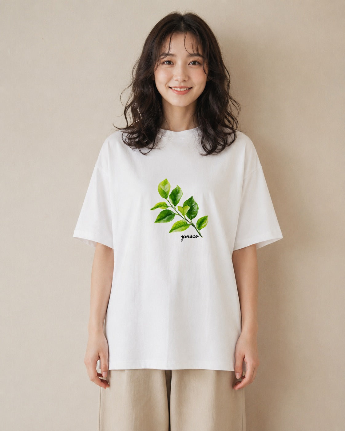 デザインTシャツ レディース 新緑 植物 ボタニカル イラスト シンプル 女性向けギフト 散歩 白T YMAZO