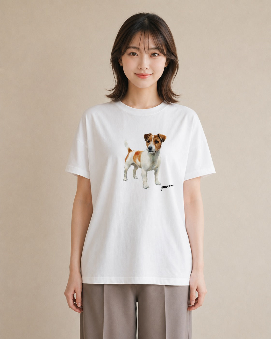 半袖Tシャツ レディース ミックス犬 犬 いぬ イラスト ラフカジュアル 親子 20代 白T YMAZO