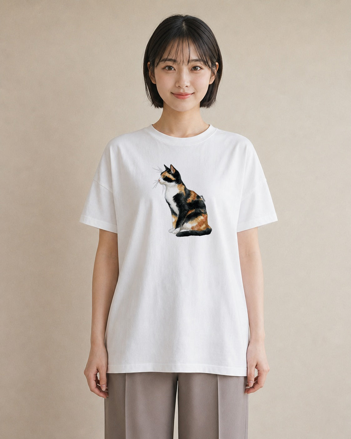 半袖Tシャツ レディース ねこ 猫 ネコ イラスト ナチュラル 旅行用 海 白T YMAZO