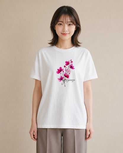Tシャツ レディース 梅 花 花柄 イラスト きれいめカジュアル 社会人 女性 白T