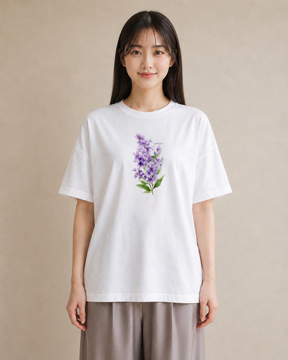 プリントTシャツ レディース ラベンダー 花 花柄 イラスト ラフカジュアル 友達ギフト 部屋着 白T YMAZO