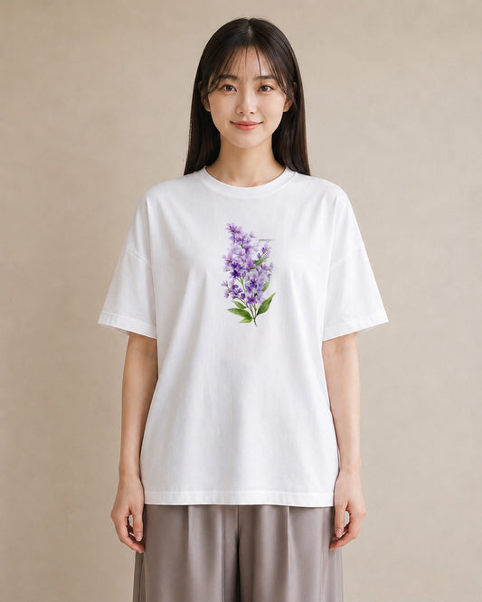 プリントTシャツ レディース ラベンダー 花 花柄 イラスト ラフカジュアル 友達ギフト 部屋着 白T YMAZO