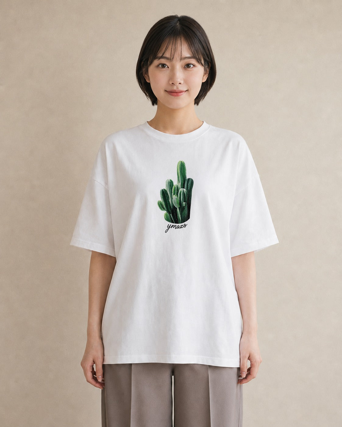 プリントTシャツ レディース サボテン 植物 ボタニカル イラスト 北欧風 姉妹 送別ギフト 白T YMAZO
