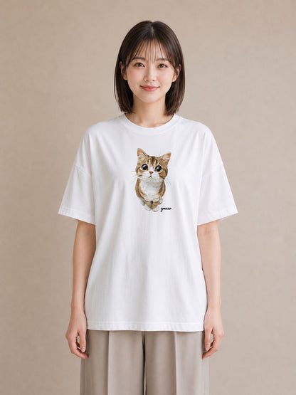 デザインTシャツ レディース スコティッシュフォールド 猫 ねこ イラスト アート風 公園 ママ 白T YMAZO