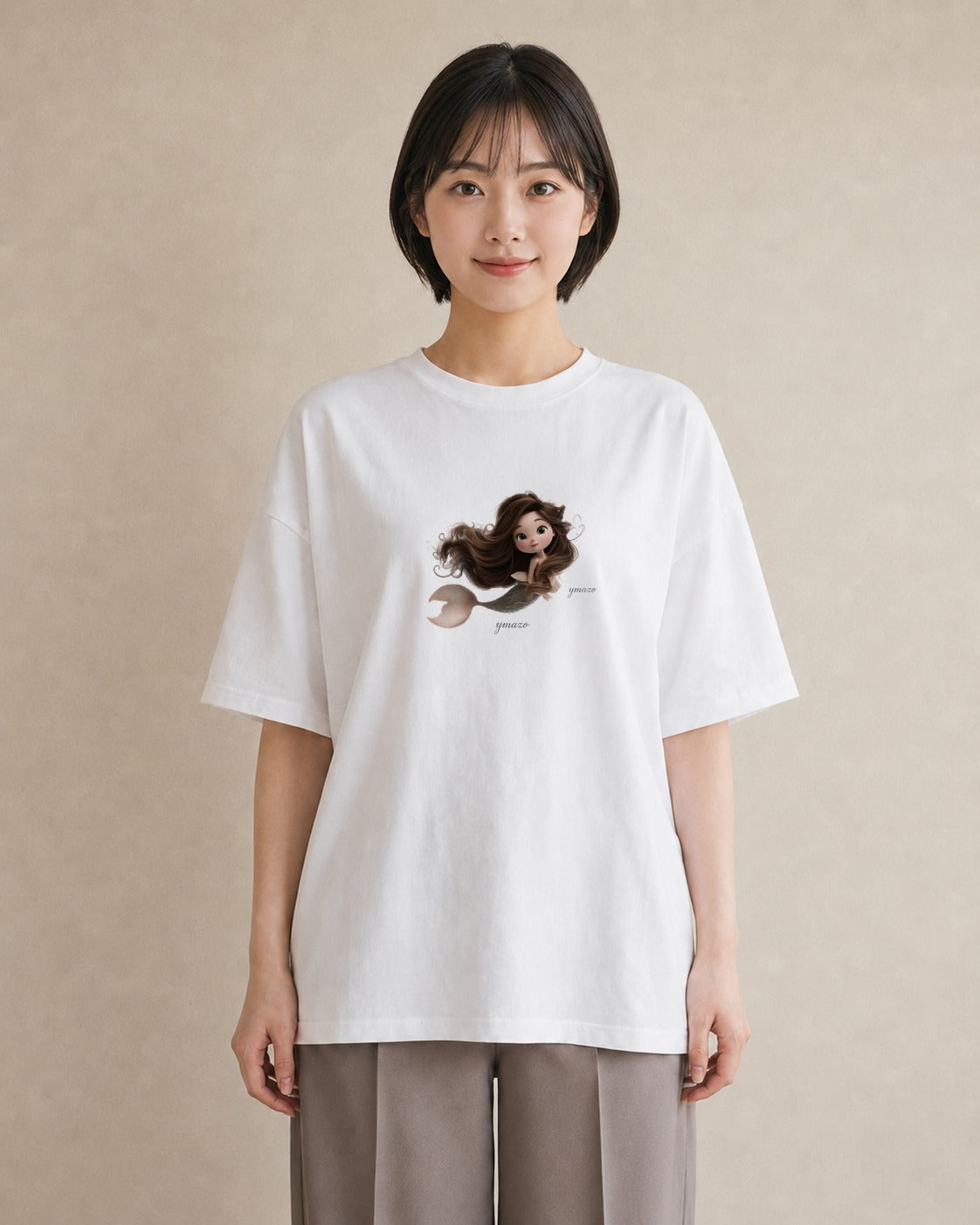 デザインTシャツ レディース 人魚 海の生き物 海 イラスト 誕生日プレゼント 綿100 白T YMAZO