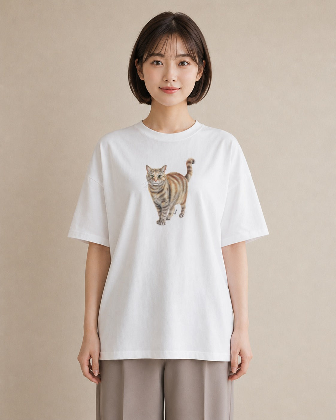 プリントTシャツ レディース スコティッシュフォールド 猫 ねこ イラスト 北欧風 カジュアルコーデ 買い物 白T YMAZO