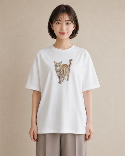 プリントTシャツ レディース スコティッシュフォールド 猫 ねこ イラスト 北欧風 カジュアルコーデ 買い物 白T YMAZO