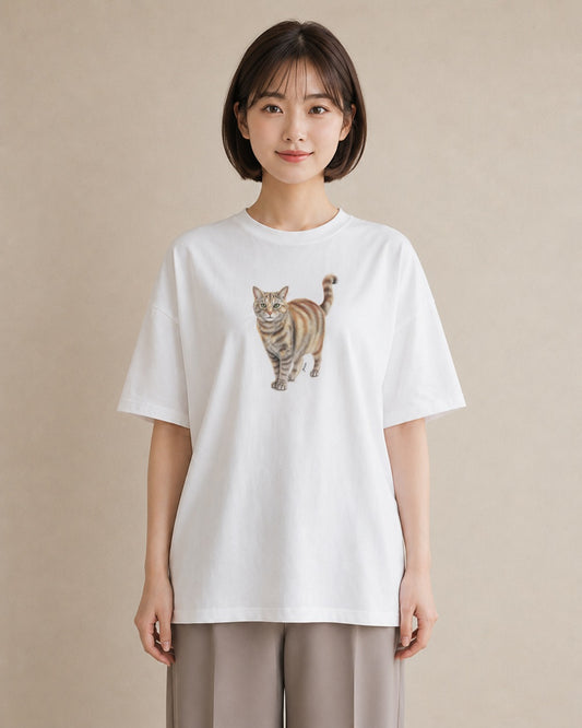 プリントTシャツ レディース スコティッシュフォールド 猫 ねこ イラスト 北欧風 カジュアルコーデ 買い物 白T YMAZO