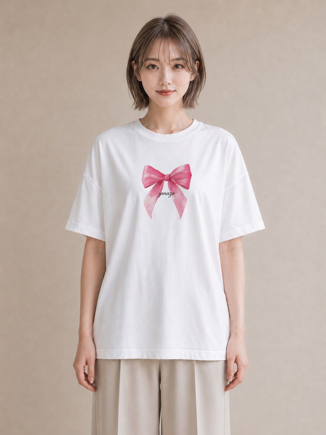 Tシャツ レディース リボン 蝶結び ナチュラル アンティーク イラスト ミニマル 春コーデ 姉妹 白T YMAZO