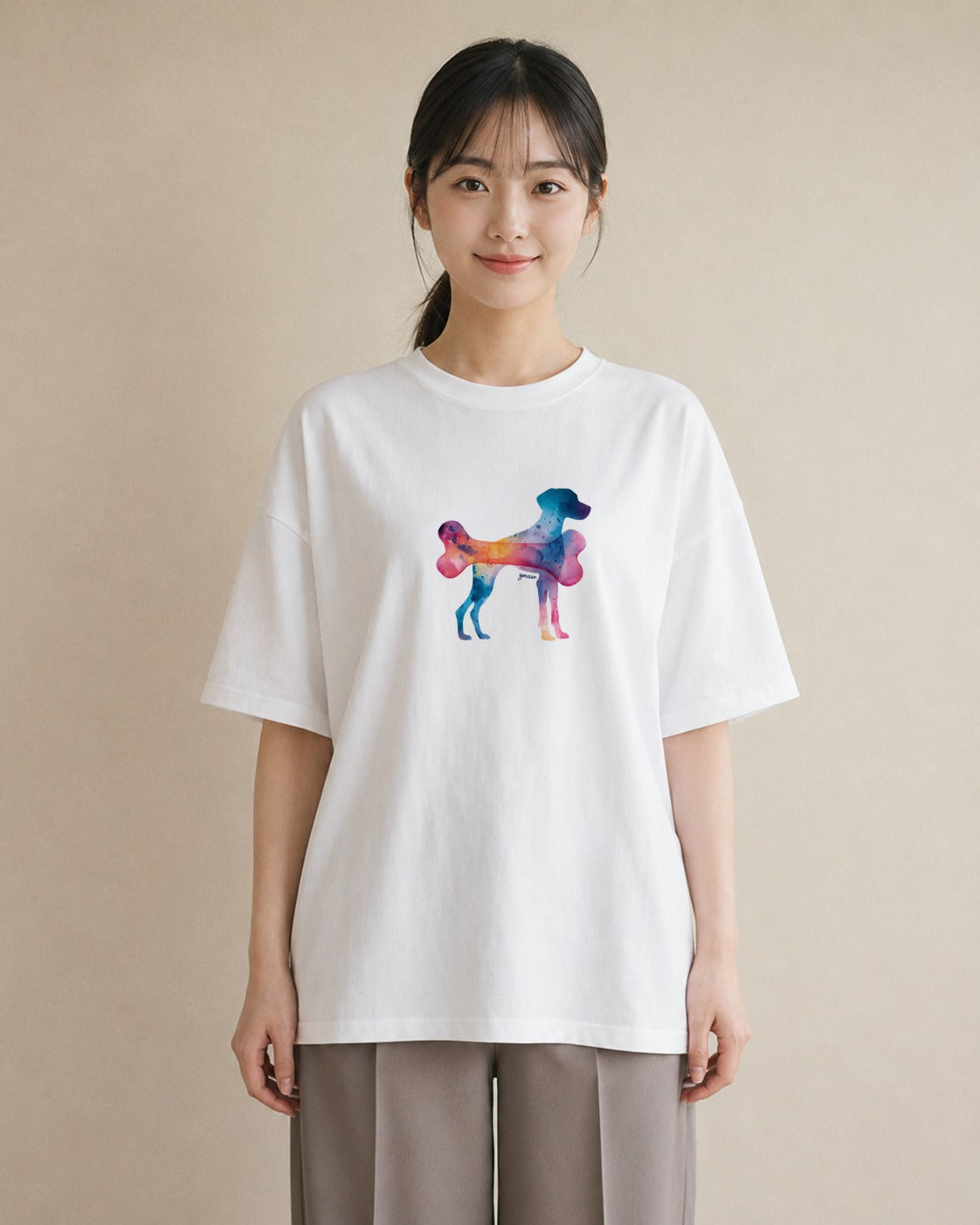 半袖Tシャツ レディース 犬 いぬ イラスト カフェコーデ 敬老の日 ホワイトデー 白T YMAZO