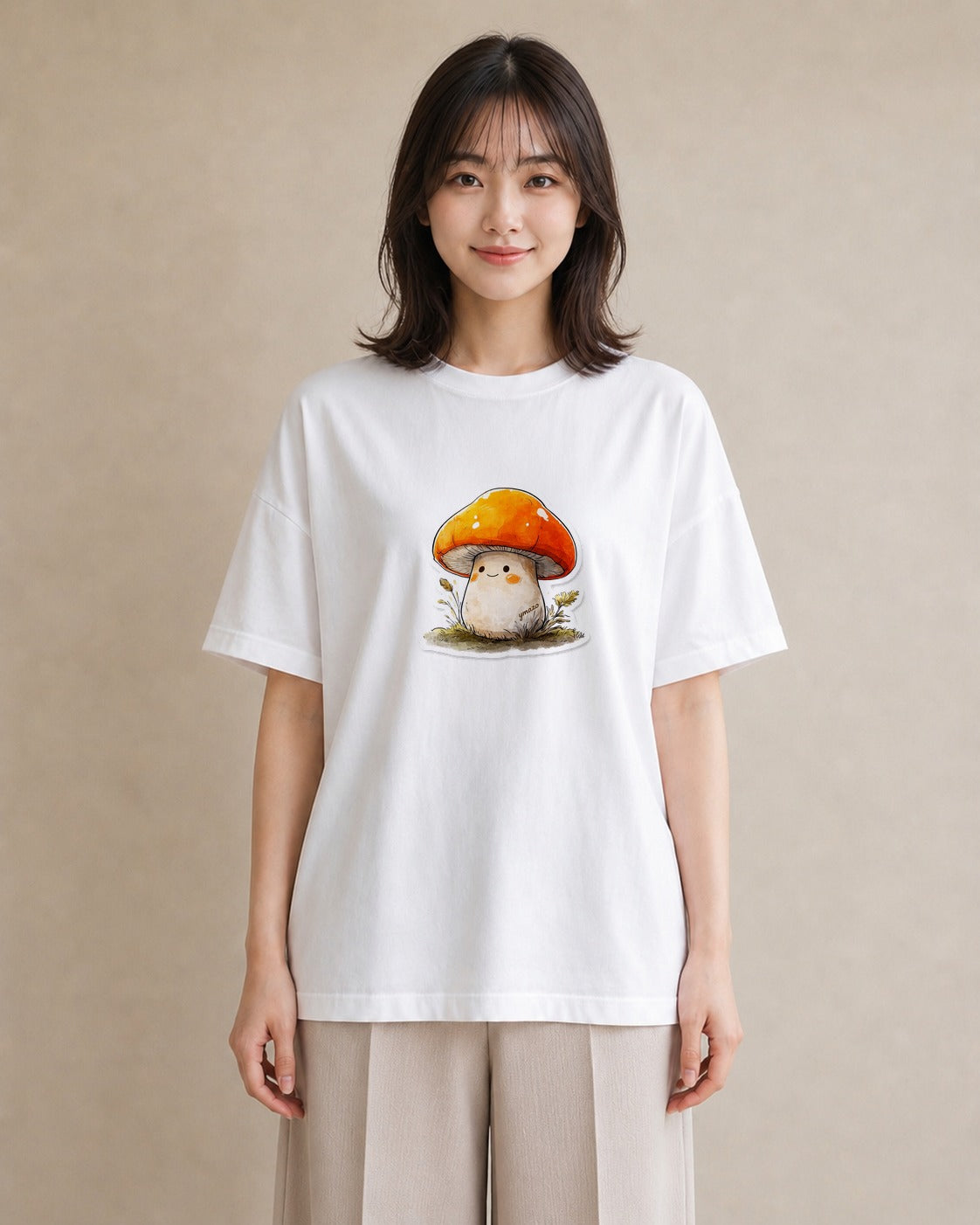 グラフィックTシャツ レディース きのこ 植物 ボタニカル イラスト 抜け感 親子 20代 白T YMAZO