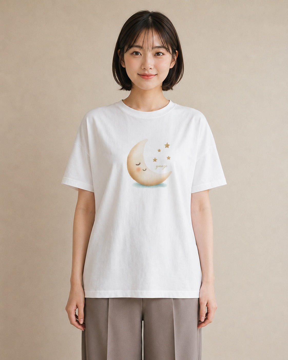 半袖Tシャツ レディース 三日月 星空 宇宙 イラスト モード 夏コーデ 通学 白T YMAZO