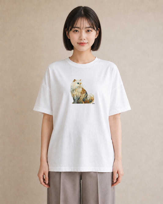 半袖Tシャツ レディース 猫 ねこ イラスト シンプル 公園 ママ 白T YMAZO