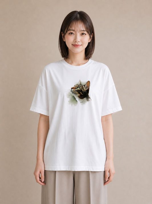 デザインTシャツ レディース 三毛猫 みけねこ 三毛 猫 ねこ イラスト カジュアル 公園 ママ 白T YMAZO