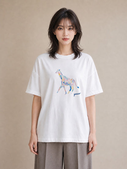 デザインTシャツ レディース きりん 動物 アニマル イラスト 誕生日プレゼント 綿100 白T YMAZO